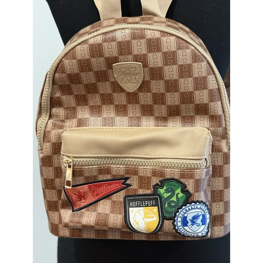 BioWorld Harry Potter Mini Backpack, Brown Checkered W Patches